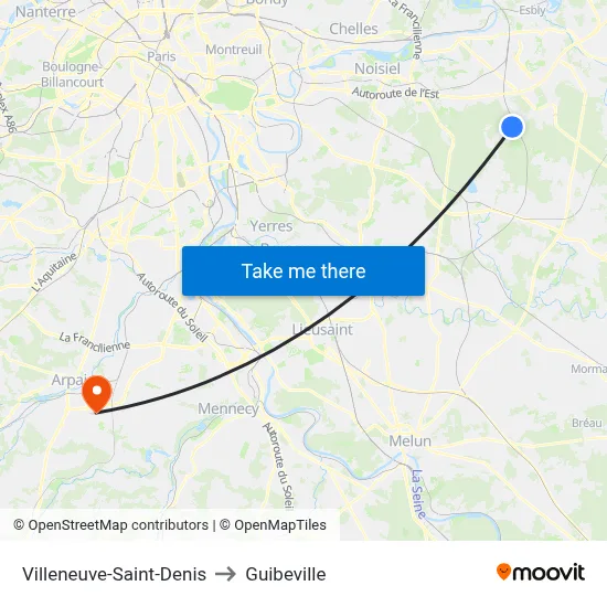 Villeneuve-Saint-Denis to Guibeville map