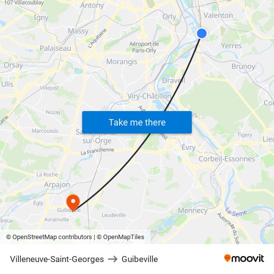 Villeneuve-Saint-Georges to Guibeville map