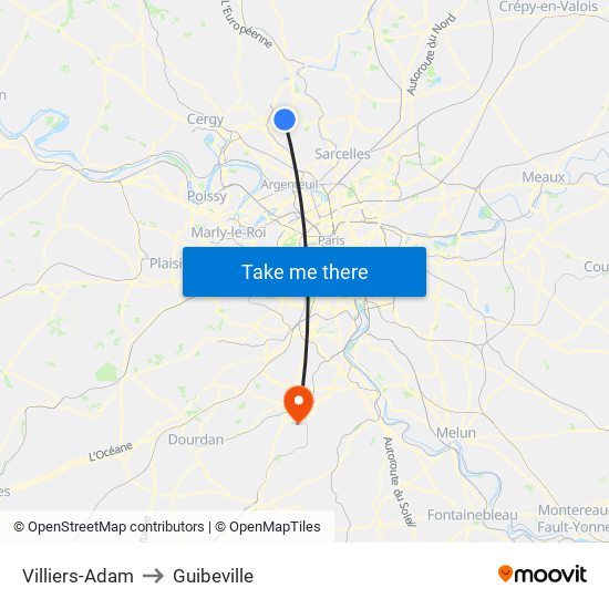 Villiers-Adam to Guibeville map