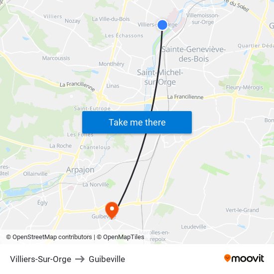 Villiers-Sur-Orge to Guibeville map