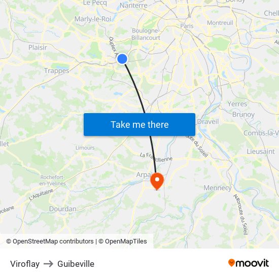 Viroflay to Guibeville map