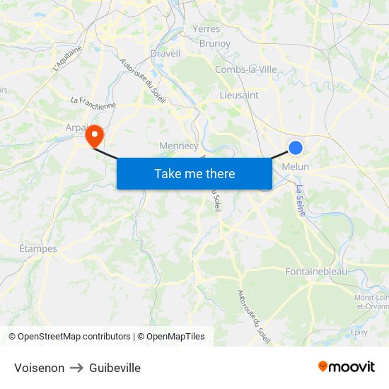 Voisenon to Guibeville map