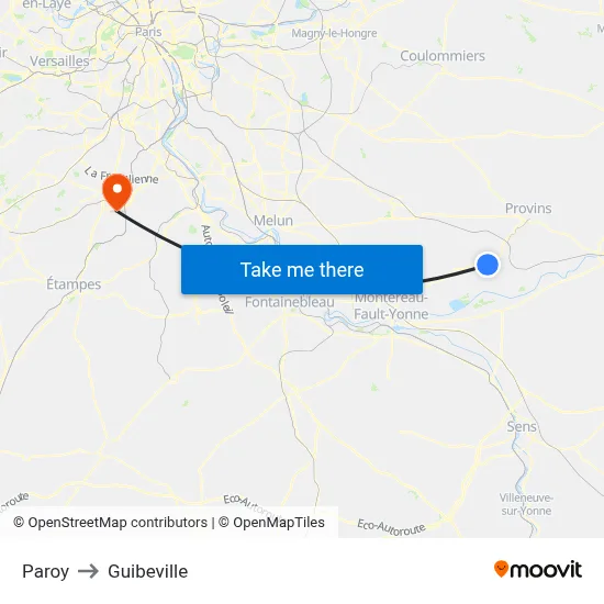Paroy to Guibeville map