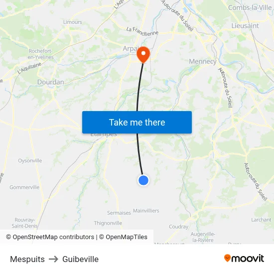 Mespuits to Guibeville map