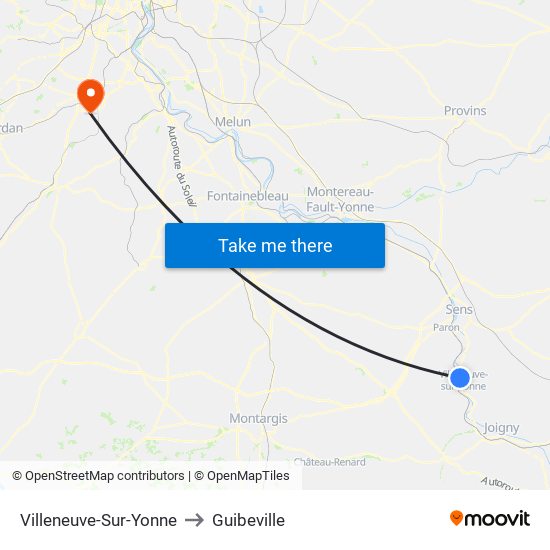 Villeneuve-Sur-Yonne to Guibeville map