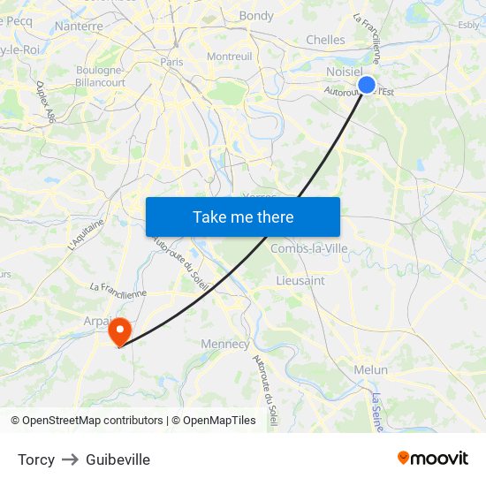 Torcy to Guibeville map
