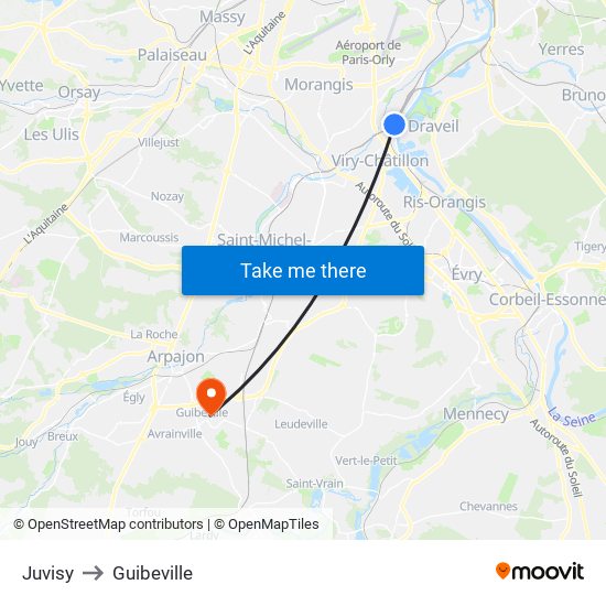 Juvisy to Guibeville map