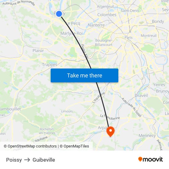 Poissy to Guibeville map