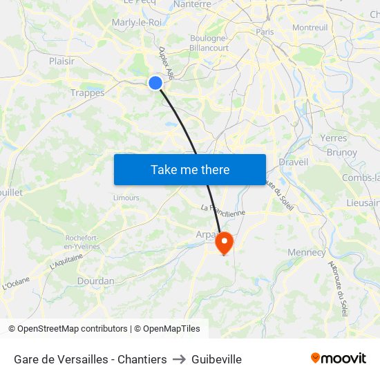 Gare de Versailles - Chantiers to Guibeville map