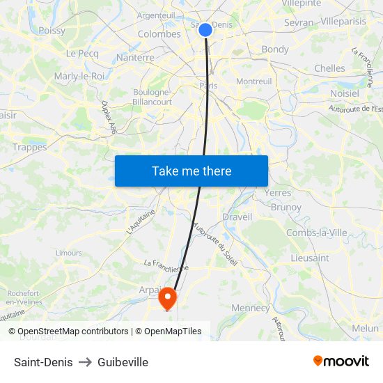 Saint-Denis to Guibeville map