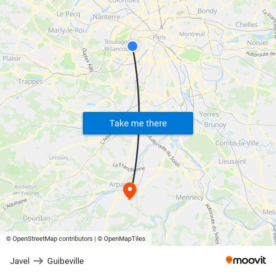 Javel to Guibeville map
