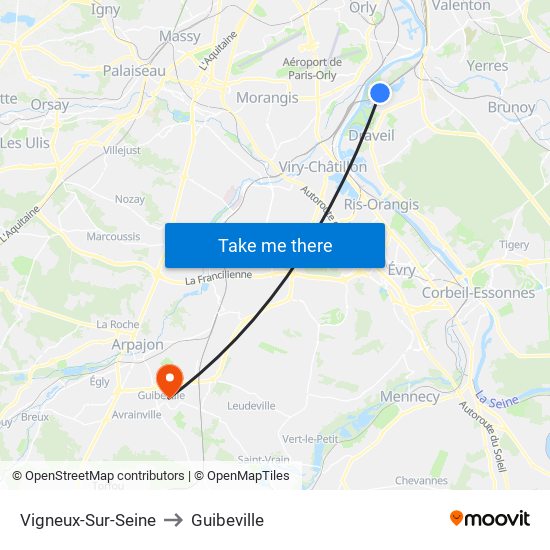 Vigneux-Sur-Seine to Guibeville map