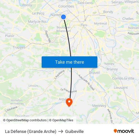 La Défense (Grande Arche) to Guibeville map
