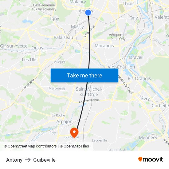 Antony to Guibeville map