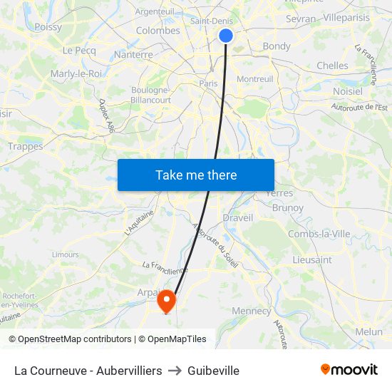 La Courneuve - Aubervilliers to Guibeville map