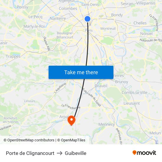 Porte de Clignancourt to Guibeville map