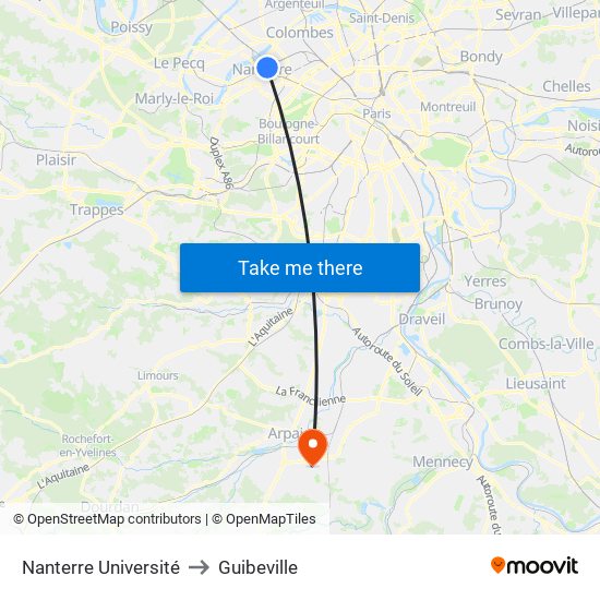 Nanterre Université to Guibeville map
