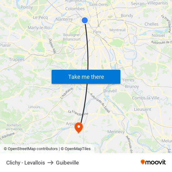 Clichy - Levallois to Guibeville map
