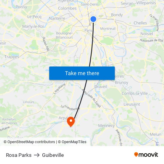 Rosa Parks to Guibeville map