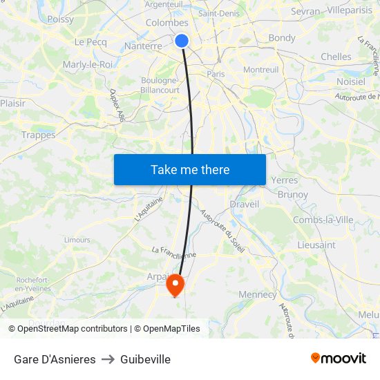 Gare D'Asnieres to Guibeville map