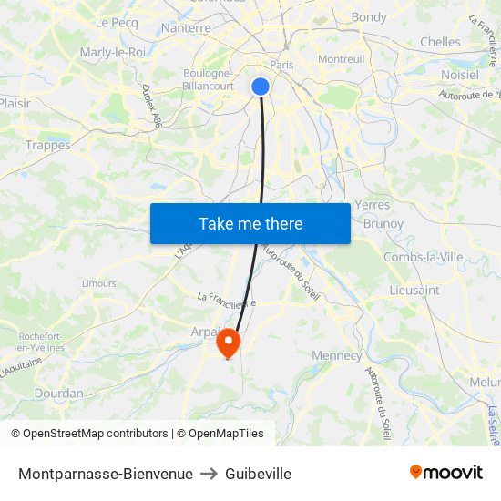 Montparnasse-Bienvenue to Guibeville map