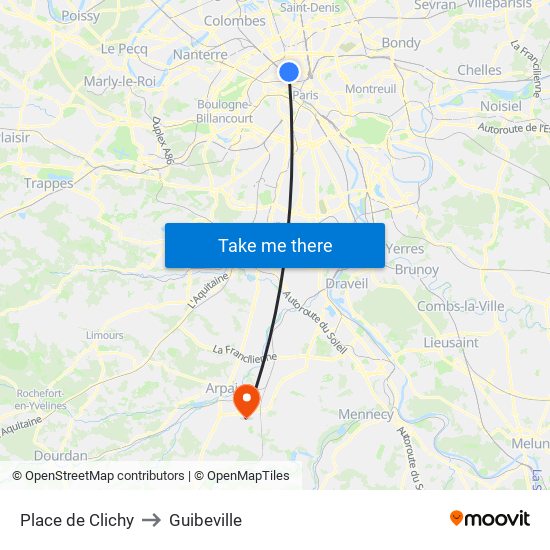 Place de Clichy to Guibeville map