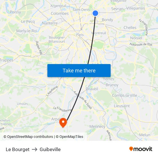 Le Bourget to Guibeville map