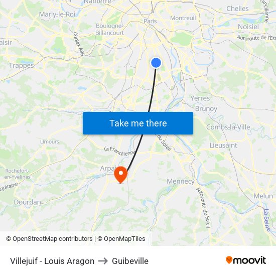 Villejuif - Louis Aragon to Guibeville map