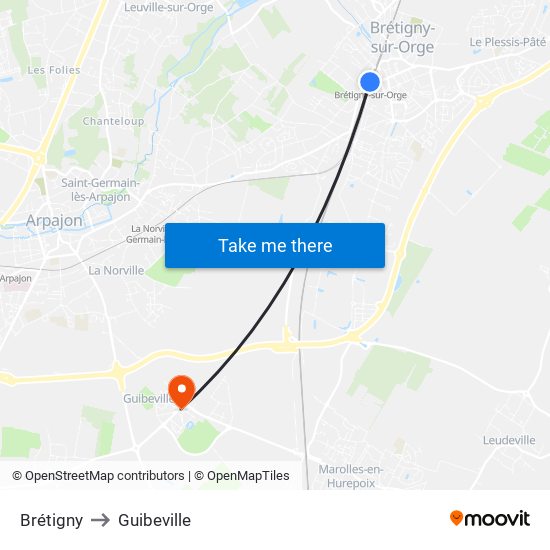 Brétigny to Guibeville map