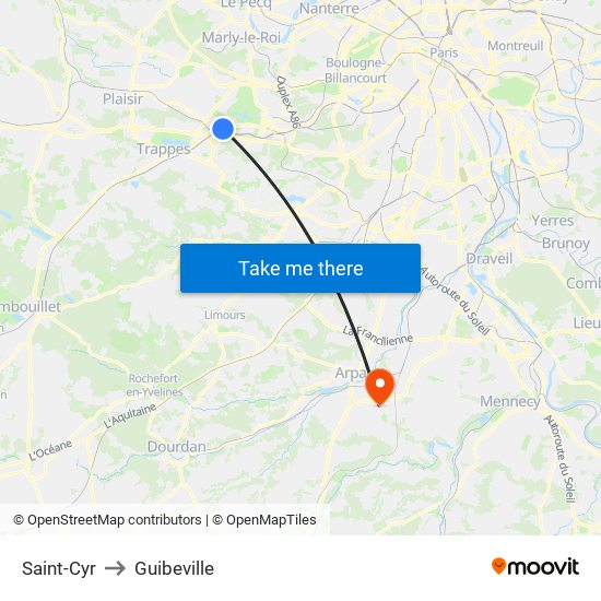 Saint-Cyr to Guibeville map