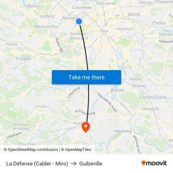 La Défense (Calder - Miro) to Guibeville map