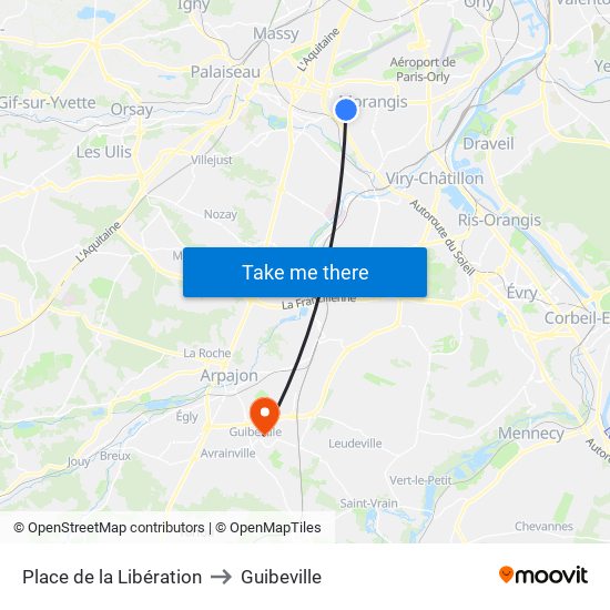 Place de la Libération to Guibeville map