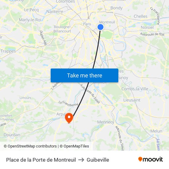 Place de la Porte de Montreuil to Guibeville map