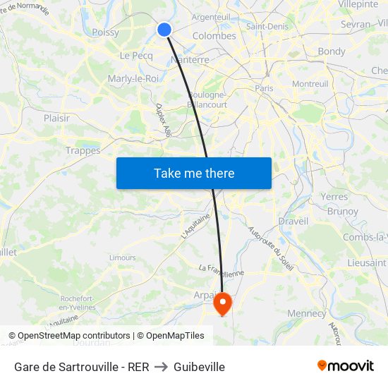 Gare de Sartrouville - RER to Guibeville map