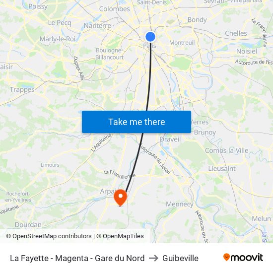La Fayette - Magenta - Gare du Nord to Guibeville map