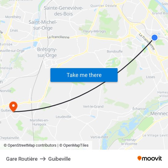 Gare Routière to Guibeville map