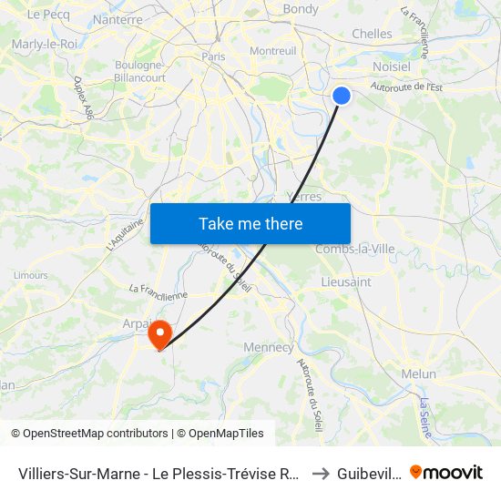 Villiers-Sur-Marne - Le Plessis-Trévise RER to Guibeville map