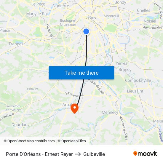 Porte D'Orléans - Ernest Reyer to Guibeville map