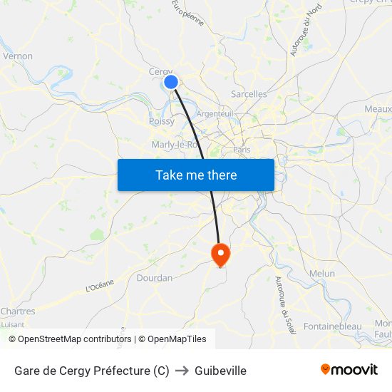 Gare de Cergy Préfecture (C) to Guibeville map