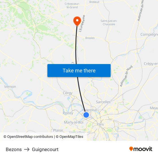 Bezons to Guignecourt map