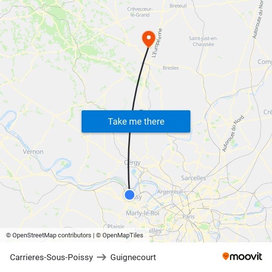 Carrieres-Sous-Poissy to Guignecourt map