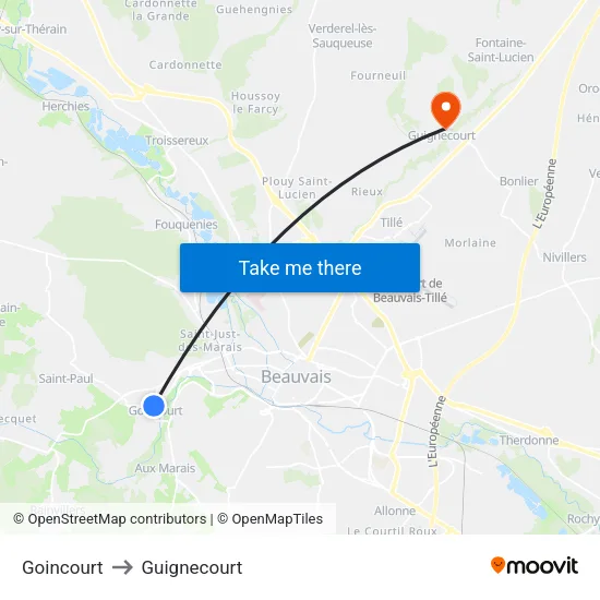 Goincourt to Guignecourt map