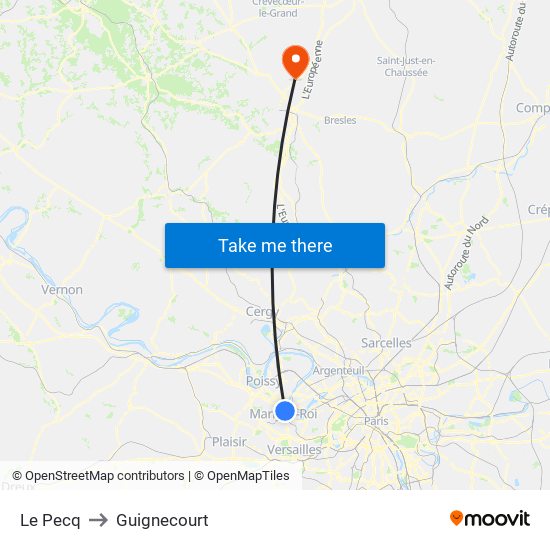 Le Pecq to Guignecourt map