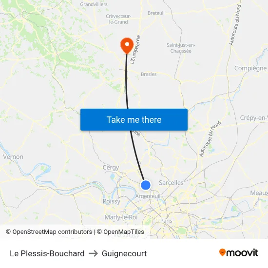 Le Plessis-Bouchard to Guignecourt map