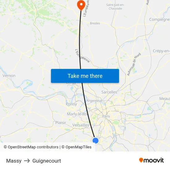 Massy to Guignecourt map