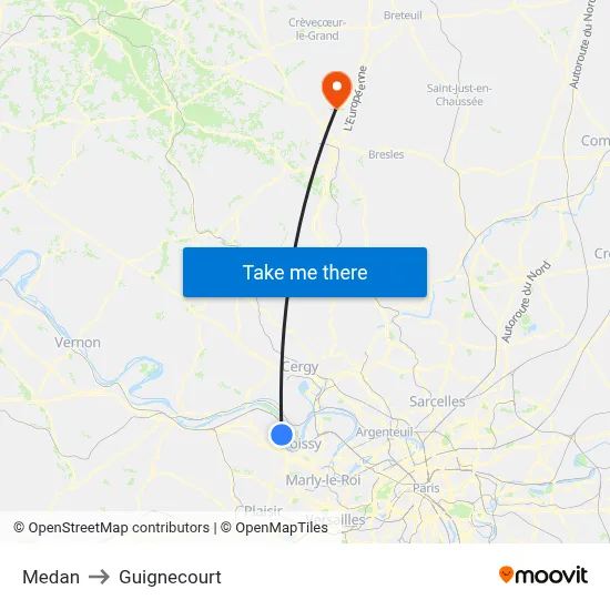 Medan to Guignecourt map