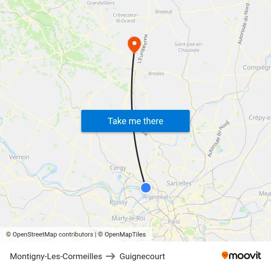 Montigny-Les-Cormeilles to Guignecourt map