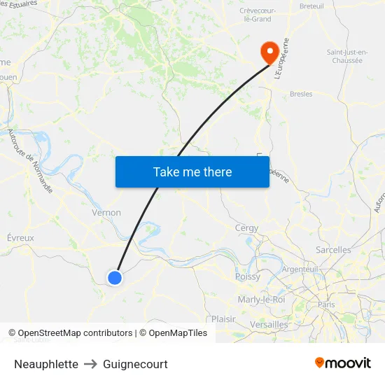 Neauphlette to Guignecourt map