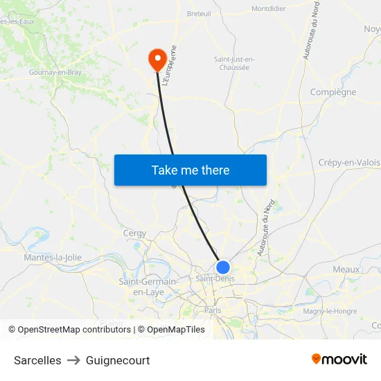 Sarcelles to Guignecourt map