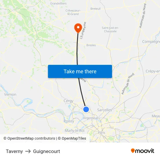 Taverny to Guignecourt map